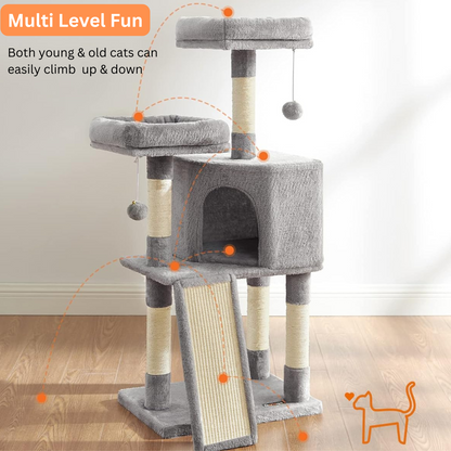 Indoor Cat Tree Tower with Scratching Post & 4 Spiral Toys