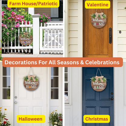 Wooden Welcome Sign with 14 Seasonal Magnets for Front Door Décor