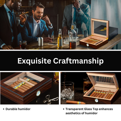 Cedar Cigar Humidor with Hygrometer, Humidifier & Ashtray, 18–25 Cigars