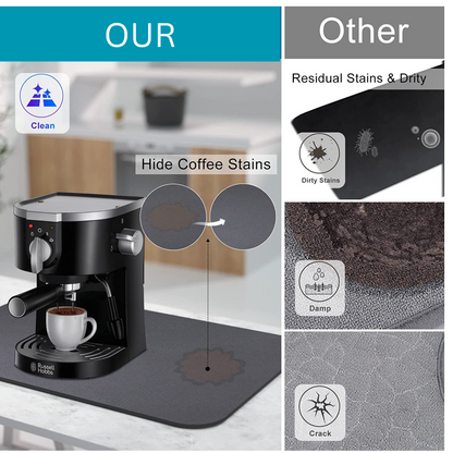 Absorbent Coffee Bar Mat & Kitchen Counter Drying Mat – Blue/Grey
