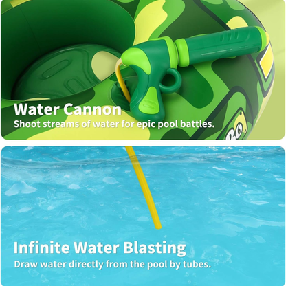 Tank Kids Pool Float with Built-In Water Gun & Swim Cap