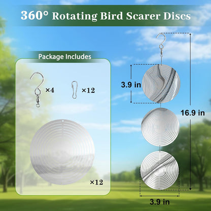 12-Pack Reflective Bird Deterrent Discs for Garden, Patio & Balcony