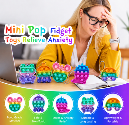 20-Pack Multi-Shape Pop-It Keychain Fidget Toys, Kids Party Favours