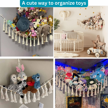 Handmade Macramé Stuffed Animal Hammock & Plush Toy Storage
