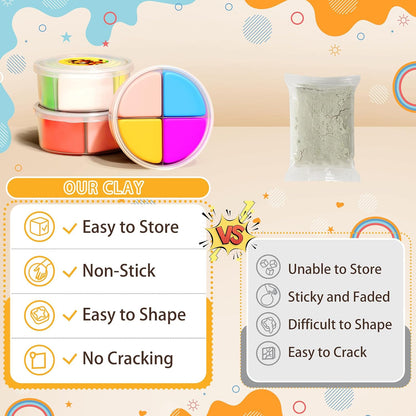 Kids Air-Dry Modelling Clay Kit with 12 Animal Themes & Sculpting Tools