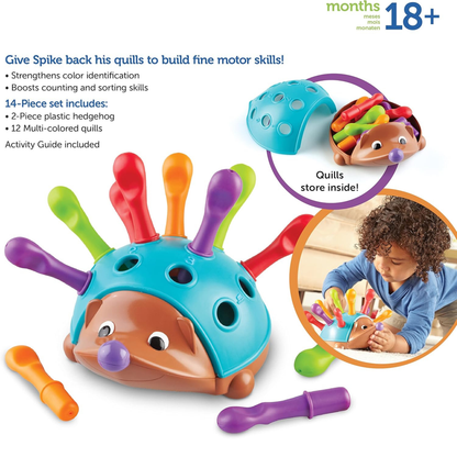 2-Piece Fine Motor Toy Set: Hedgehog Peg Toy & Baby Stacking Spinner