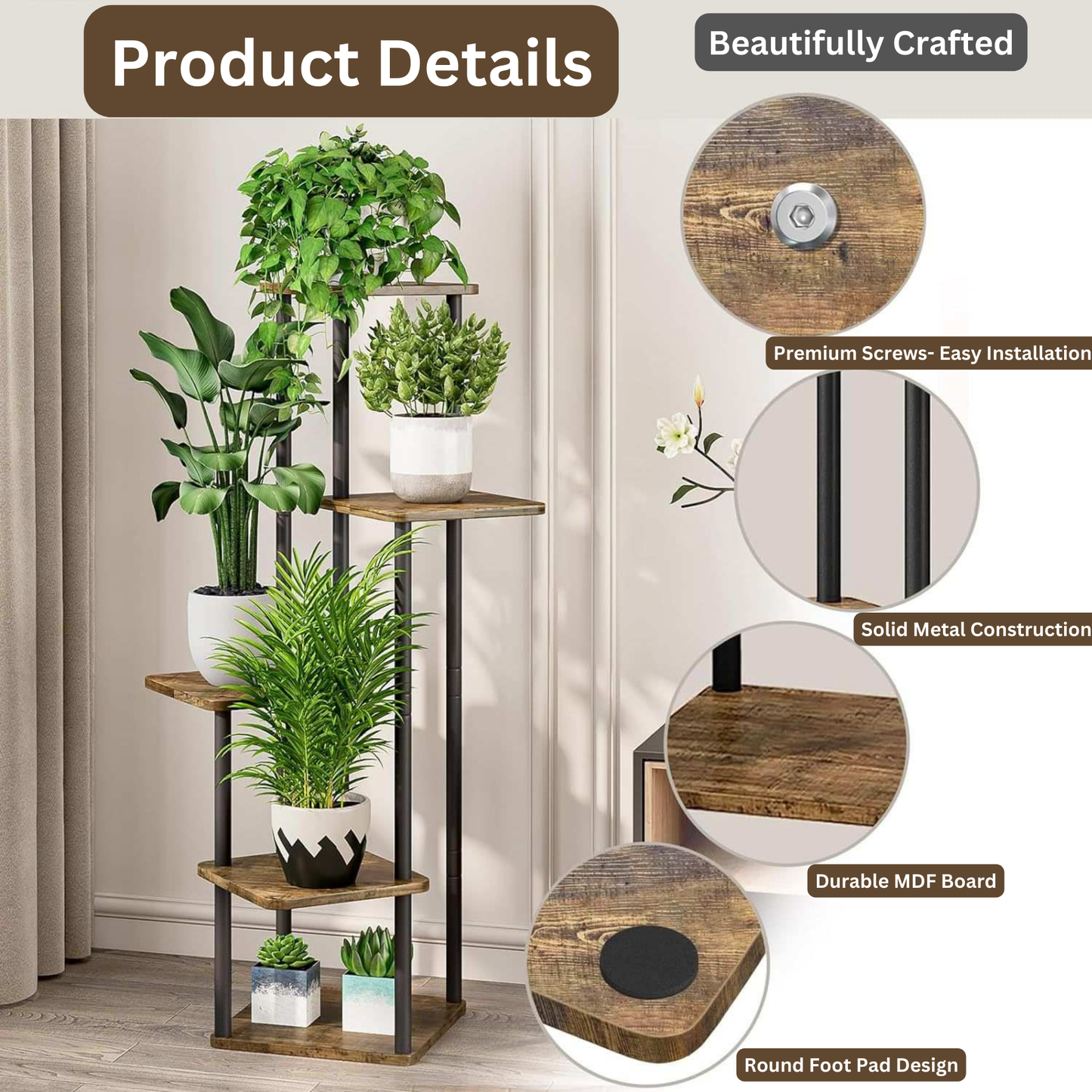 5 Tier Plant Display Stand For Indoor Outdoor, Tall Metal Flower Shelf, DIY