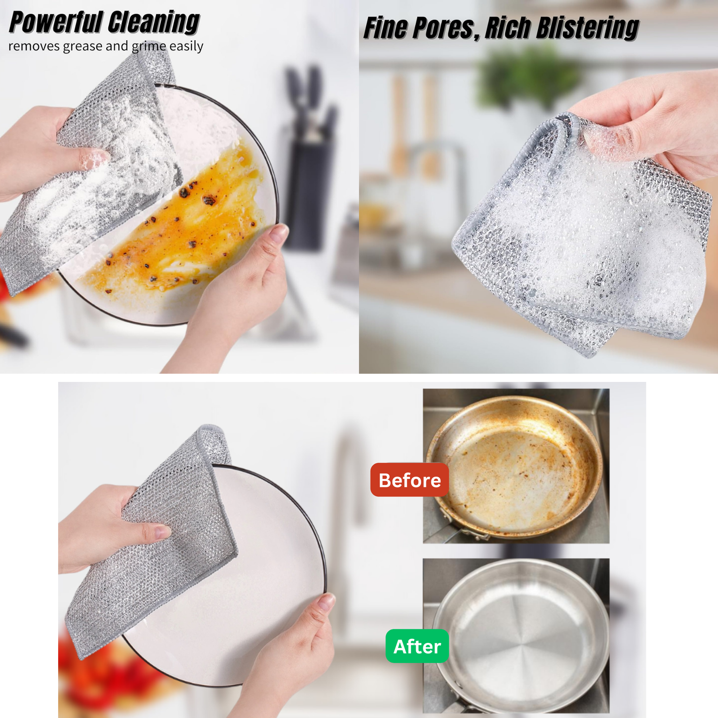 10 Pcs Multifunctional Non-Scratch Wire Dishcloth, Silver Wire Washing Cloth Wire Dishwashing Rags Wire Cleaning Rags Wire Dish Towels for Kitchen