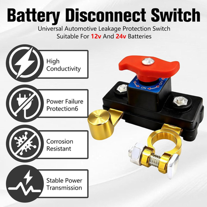 2-Pack 12V/24V Car Battery Disconnect Switches for Car, Boat & RV