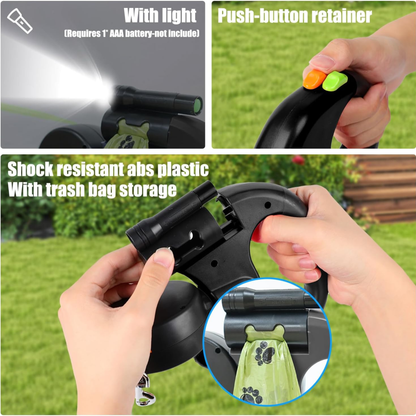 Dual Retractable Dog Lead with LED Light, 3 m Tangle-Free Leash