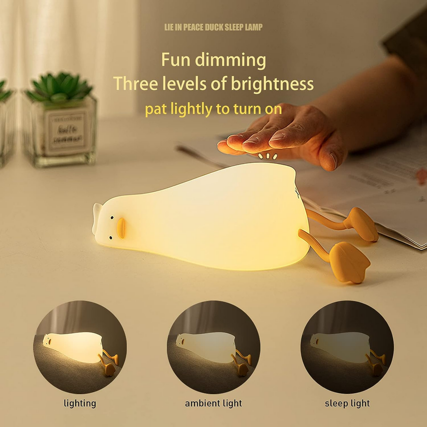 Lying Flat Duck Night Light, LED Squishy Duck Lamp, Cute Light Up Duck, Silicone Dimmable Nursery Nightlight, Rechargeable Bedside Touch Lamp for Breastfeeding, Finn The Duck