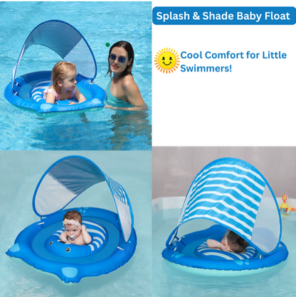 Inflatable Baby Pool Float with Sun Canopy – Blue