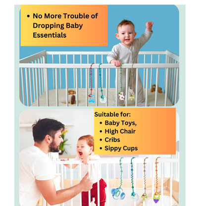 4-Pack Adjustable Baby Toy Straps & Pacifier Clips for Strollers
