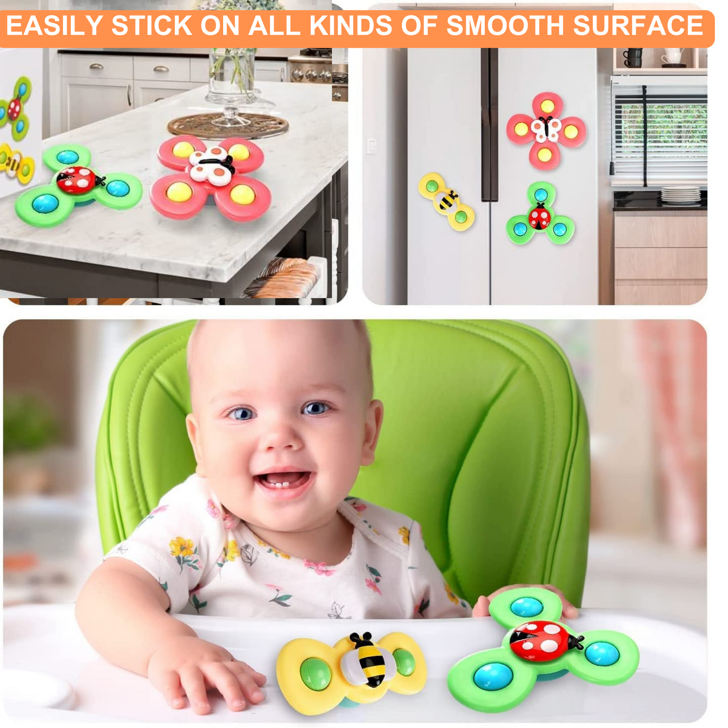 Suction Cup Spinner Toy For Babies & Toddlers - 3 Piece