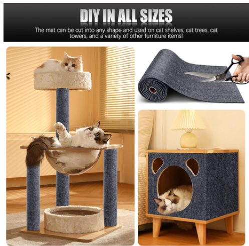 Self-Adhesive Mats, Trimmable DIY Cat Scratcher Pads - 2 Piece Gray