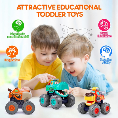 Friction-Powered Monster Truck Toys for Toddlers – Red & Orange