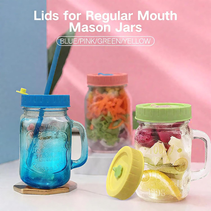 4-Pack Colourful Mason Jar Lids with Straw Holes