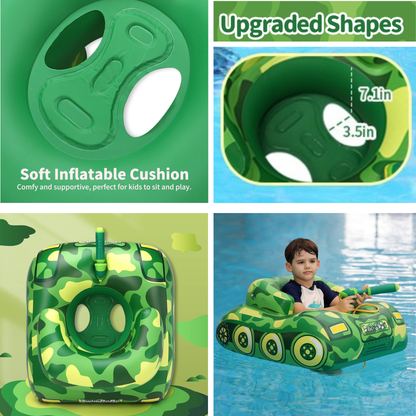 Tank Kids Pool Float with Built-In Water Gun & Swim Cap