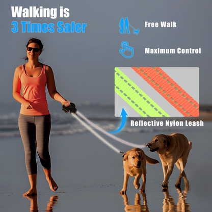 Dual Retractable Dog Lead with LED Light, 3 m Tangle-Free Leash