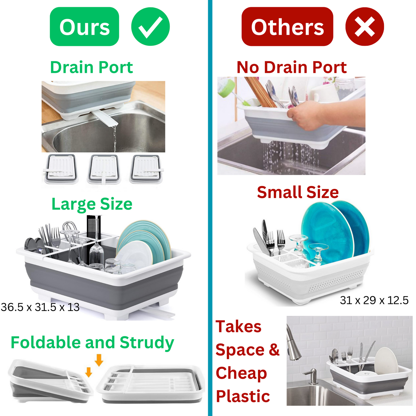 Collapsible Dish Drying Rack, Portable Dish Drainer for Camping & Kitchen