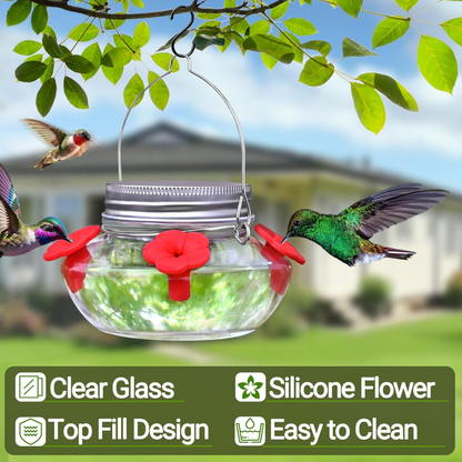 Hanging Mason Jar Bird Feeder with Nectar Ports for Garden
