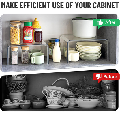 2-Pack Clear Kitchen Cabinet Shelf Organisers for Countertop Storage