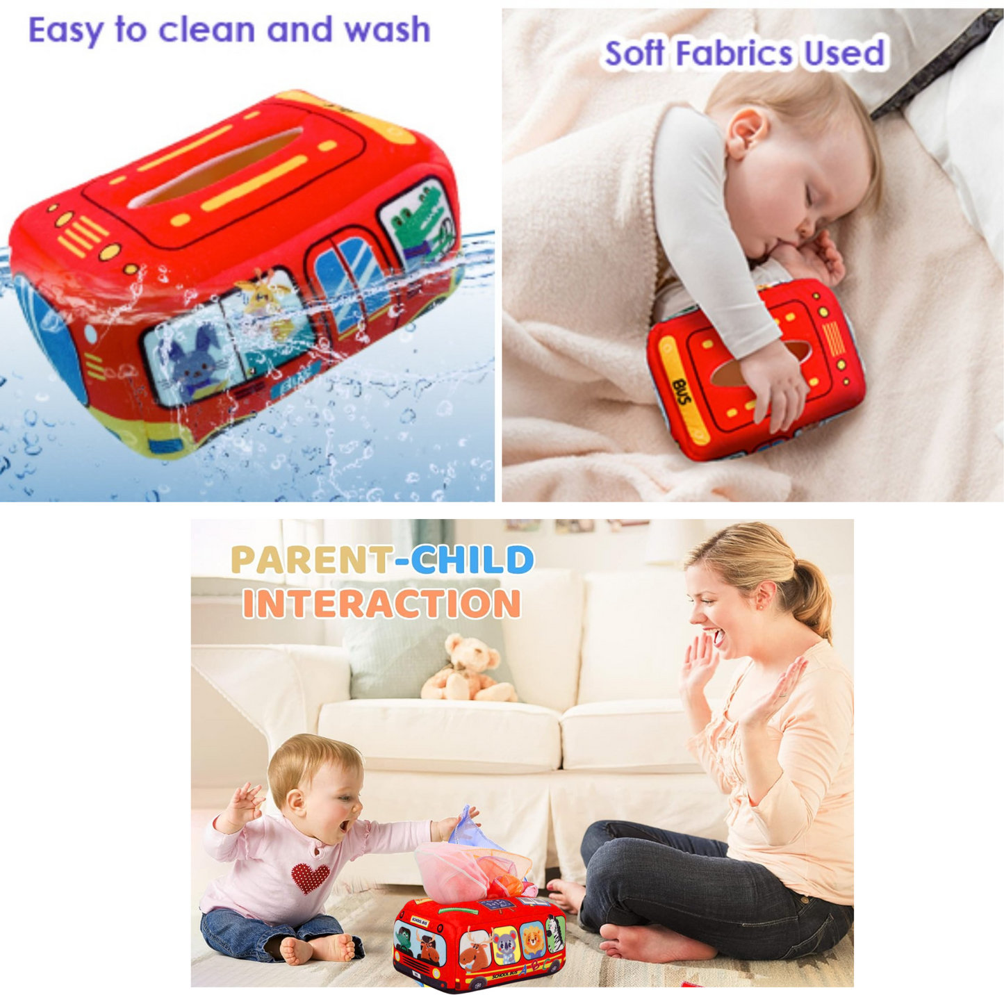 Baby Tissue Box Toy With 3 Crinkles And 10 Scarves, Baby and Toddler Toys