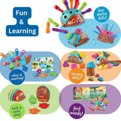 2-Piece Fine Motor Toy Set: Hedgehog Peg Toy & Baby Stacking Spinner