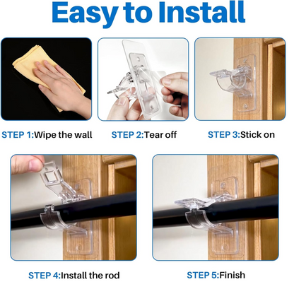 No-Drill Self-Adhesive Curtain Rod Holders & Wall Brackets