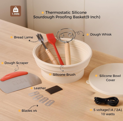 9-Piece Electric Sourdough Proofing Basket Set with Silicone Warmer