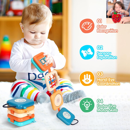 2-in-1 Montessori Busy Board & Apple Threading Travel Toy for Toddlers