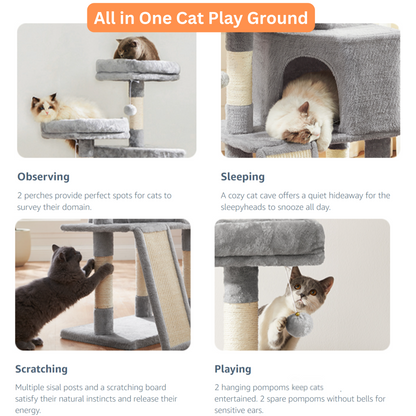 Indoor Cat Tree Tower with Scratching Post & 4 Spiral Toys