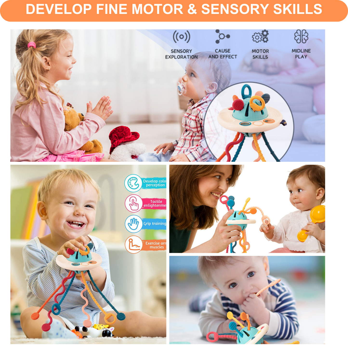 Pull String Activity Sensory Toy & Cute Baby Car Toy, Travel Toys