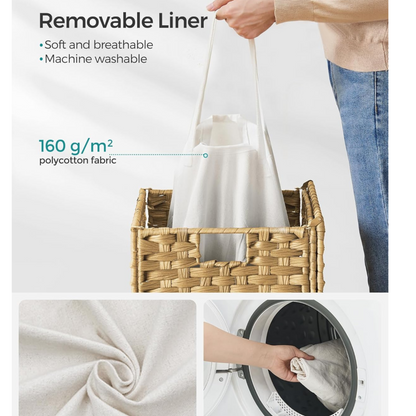 90 L Collapsible Laundry Hamper with Lid, Divider & 2 Storage Cubes