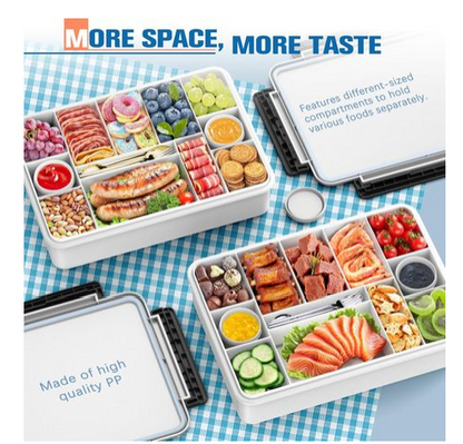 Insulated Lunch & Snack Box with 12 Compartments, Ice Pack & Bag