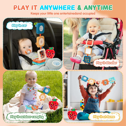 2-in-1 Montessori Busy Board & Apple Threading Travel Toy for Toddlers