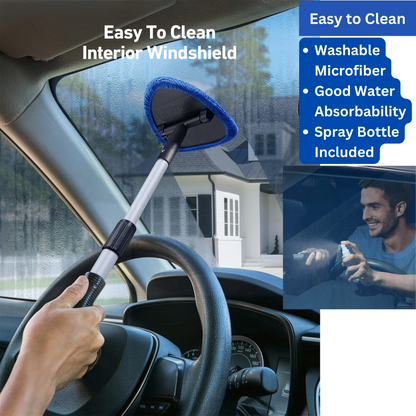 Extendable Car Windscreen Cleaning Tool with Spray Bottle & 4 Pads