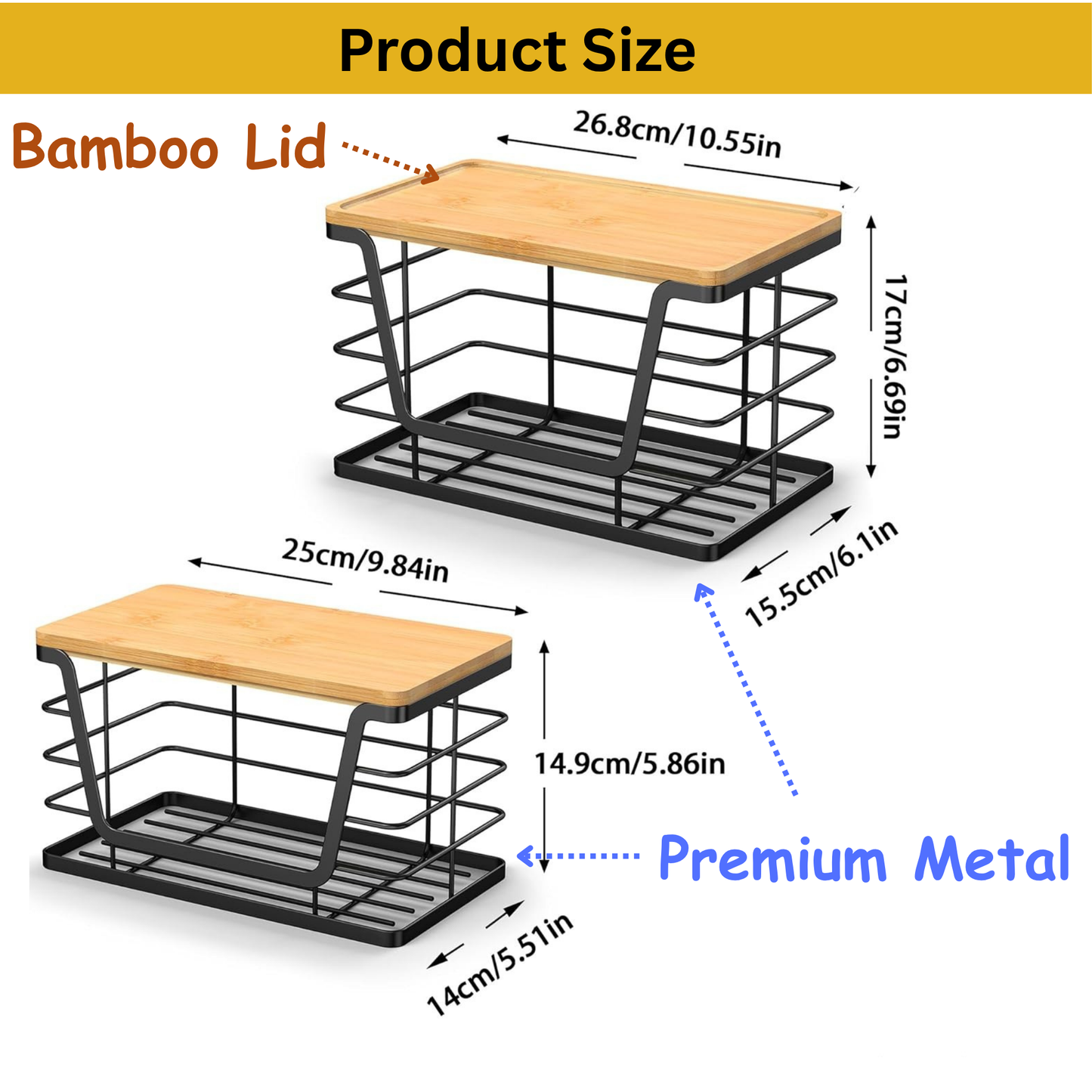 2 Pcs Stackable Kitchen & Pantry Storage Organizer, Trash Bag Holder