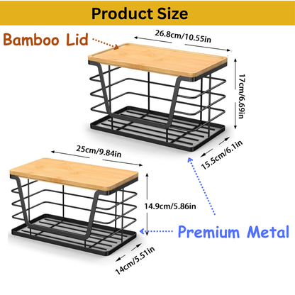 2-Piece Stackable Pantry Organiser & Trash Bag Holder with Bamboo Lid