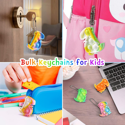 20-Pack Dinosaur Pop-It Fidget Keychains, Kids Party Favours