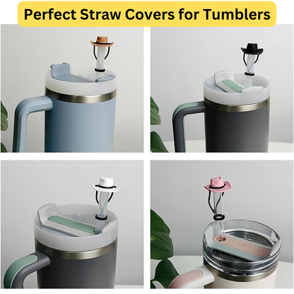 4-Pack Cowboy Hat Silicone Straw Covers for 30/40 oz Tumblers
