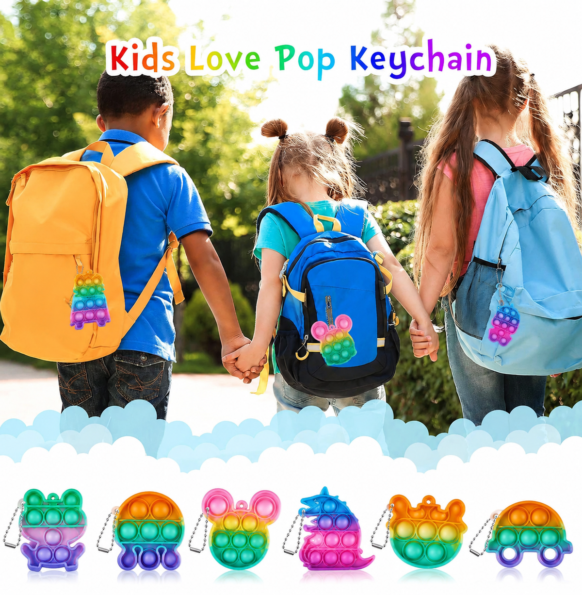20-Pack Multi-Shape Pop-It Keychain Fidget Toys, Kids Party Favours