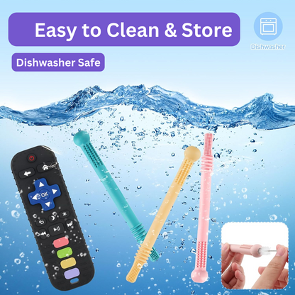 Silicone TV Remote Baby Teether Set with 3 Teething Tubes