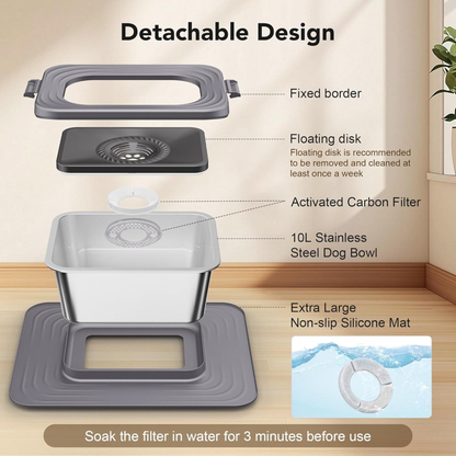 10 L Stainless Steel Dog Water Bowl with Non-Slip Silicone Mat