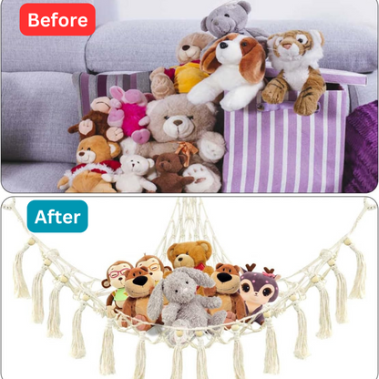Handmade Macramé Stuffed Animal Hammock & Plush Toy Storage