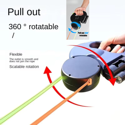Dual Retractable Dog Lead with LED Light, 3 m Tangle-Free Leash