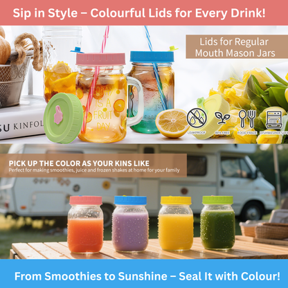 4-Pack Colourful Mason Jar Lids with Straw Holes
