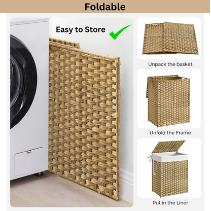 90 L Collapsible Laundry Hamper with Lid, Divider & 2 Storage Cubes