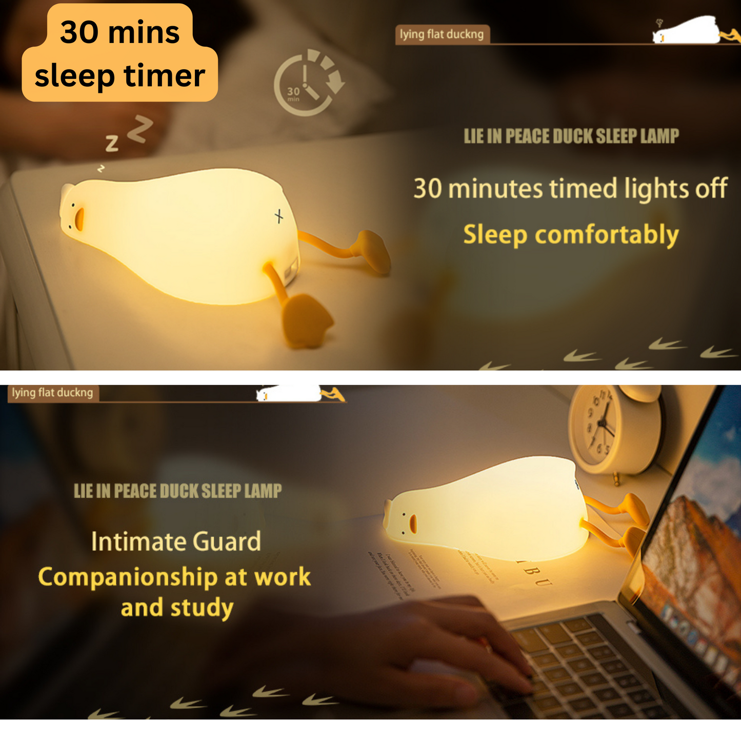 Lying Flat Duck Night Light, LED Squishy Duck Lamp, Cute Light Up Duck, Silicone Dimmable Nursery Nightlight, Rechargeable Bedside Touch Lamp for Breastfeeding, Finn The Duck