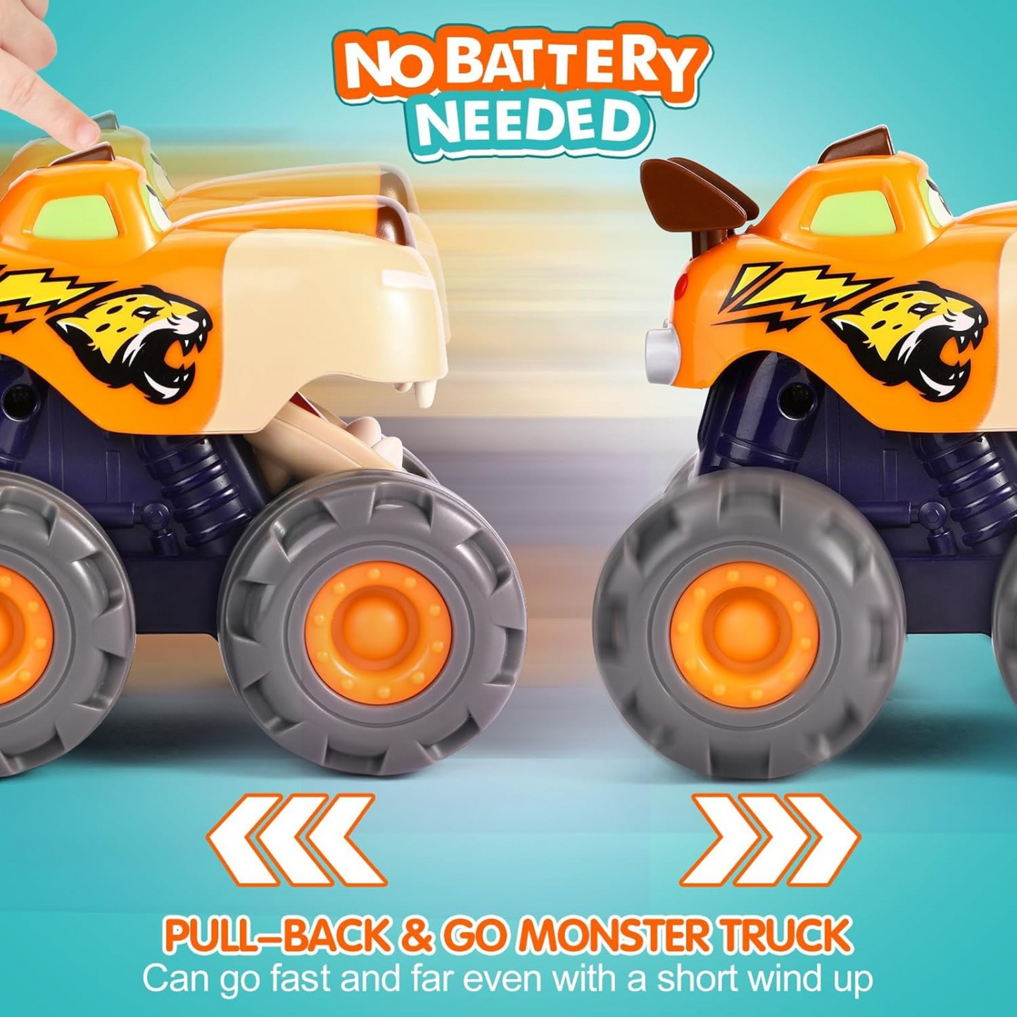 Friction Powered Monster Truck Toy, Push & Go, Toy Cars, Cars for Toddlers - Red, Orange